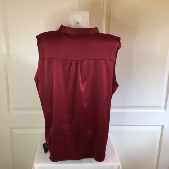 Women's Silk Satin Bow Tie Knot Mock Neck Sleeveless Blouse Top - Picture 5 of 8